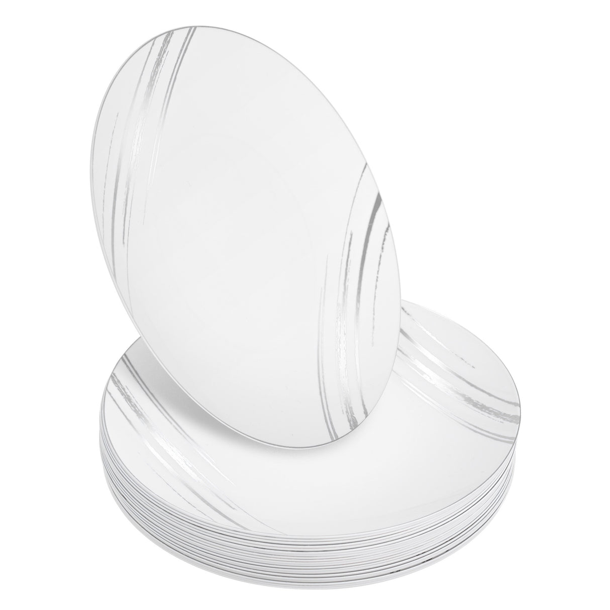 20 Pack 9" White & Silver Designed Plastic Plates - Decodine