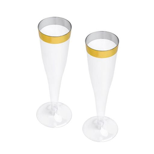 24 Pack 6oz 2 Piece Champagne Flute with Gold Rim - Decodine
