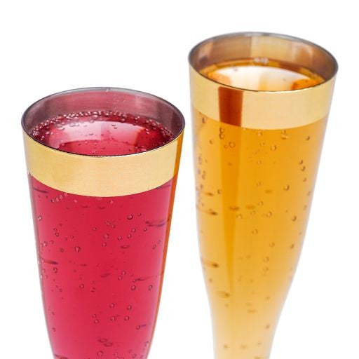 24 Pack 6oz 2 Piece Champagne Flute with Gold Rim - Decodine