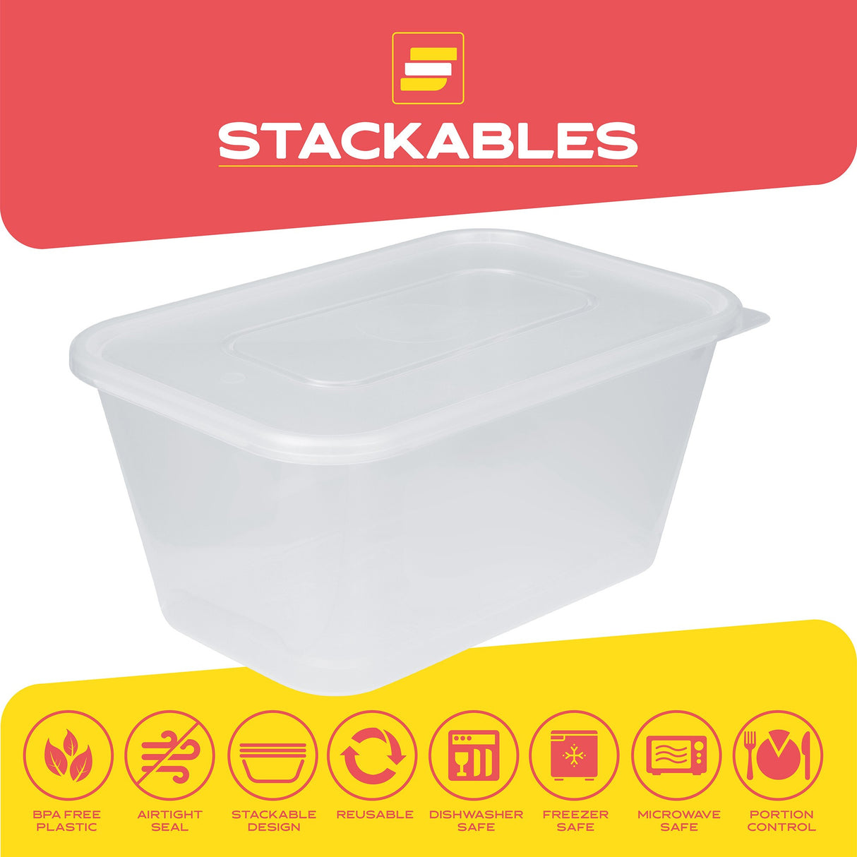 25 Pack 1000ml Rectangular Clear Plastic Containers with Lids - Decodine