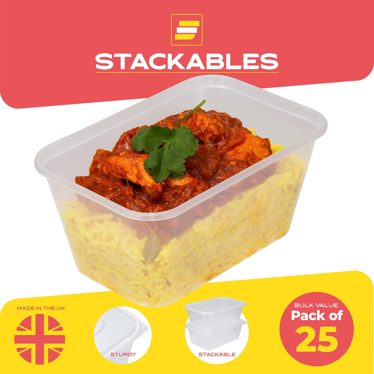 25 Pack 1000ml Rectangular Clear Plastic Containers with Lids - Decodine