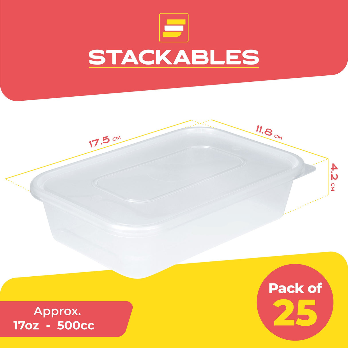 25 Pack 500ml Rectangular Clear Plastic Containers with Lids - Decodine