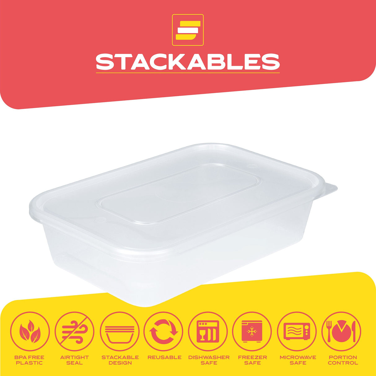 25 Pack 500ml Rectangular Clear Plastic Containers with Lids - Decodine