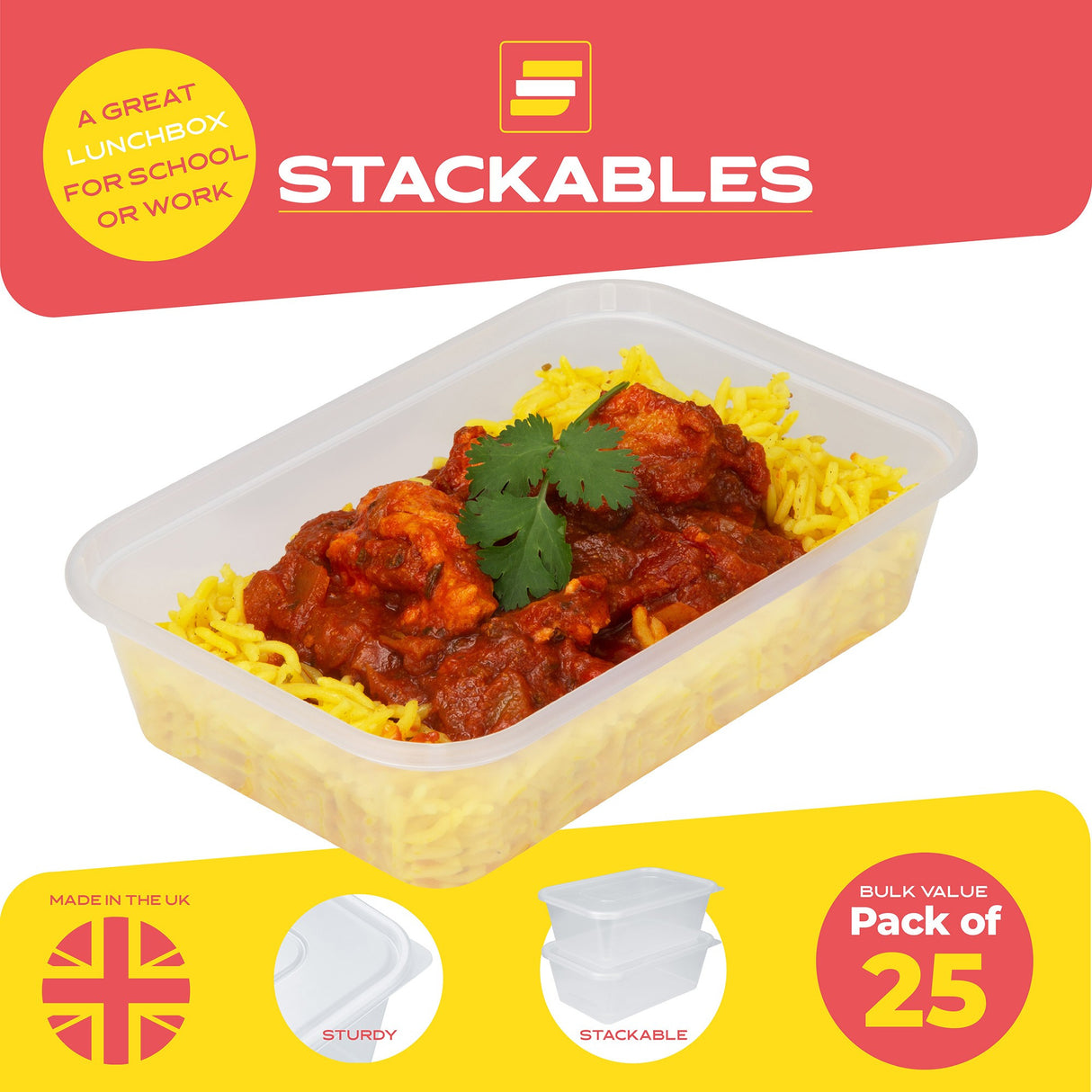 25 Pack 500ml Rectangular Clear Plastic Containers with Lids - Decodine