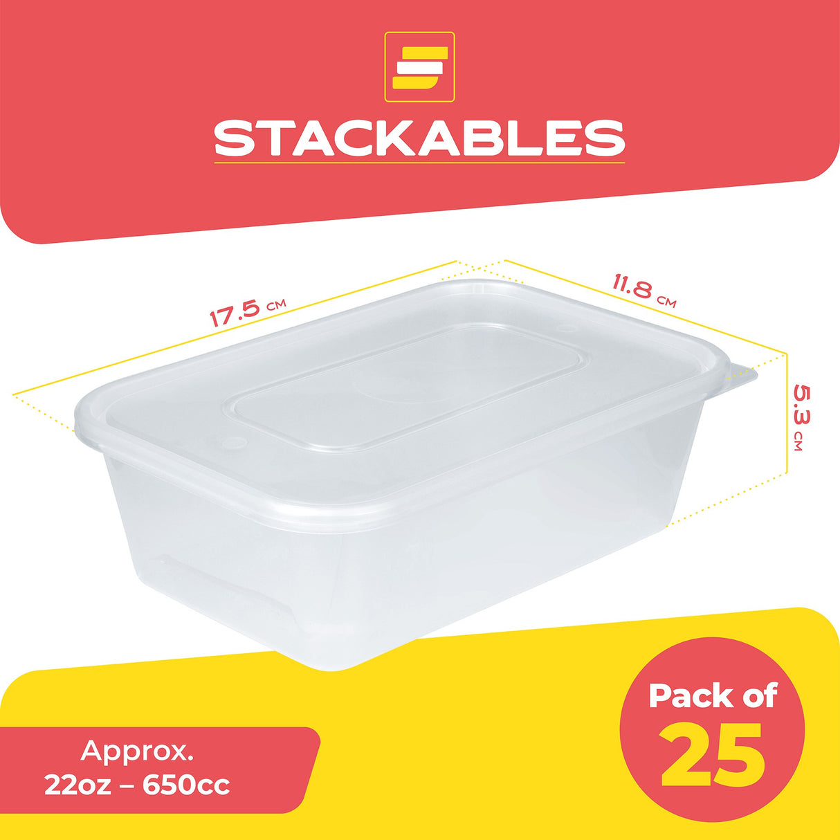 25 Pack 650ml Rectangular Clear Plastic Containers with Lids - Decodine