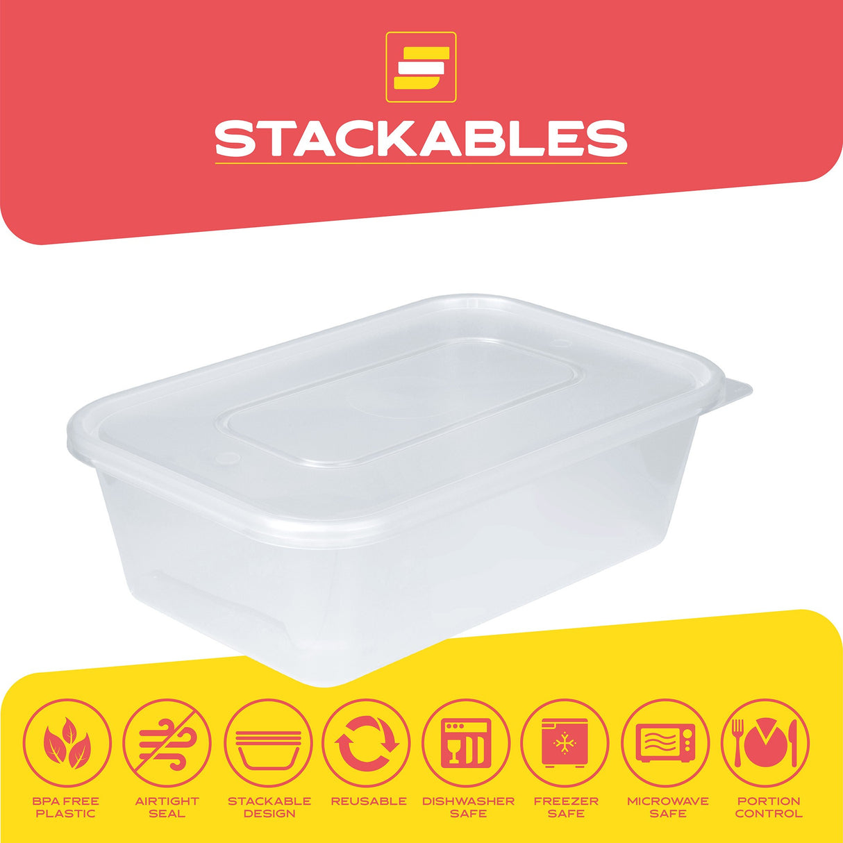 25 Pack 650ml Rectangular Clear Plastic Containers with Lids - Decodine