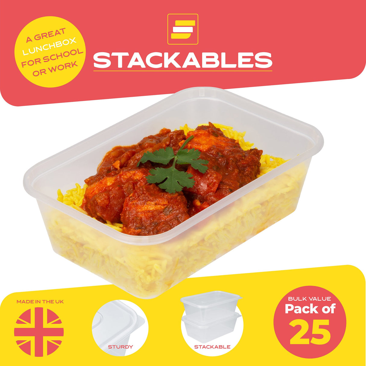 25 Pack 650ml Rectangular Clear Plastic Containers with Lids - Decodine