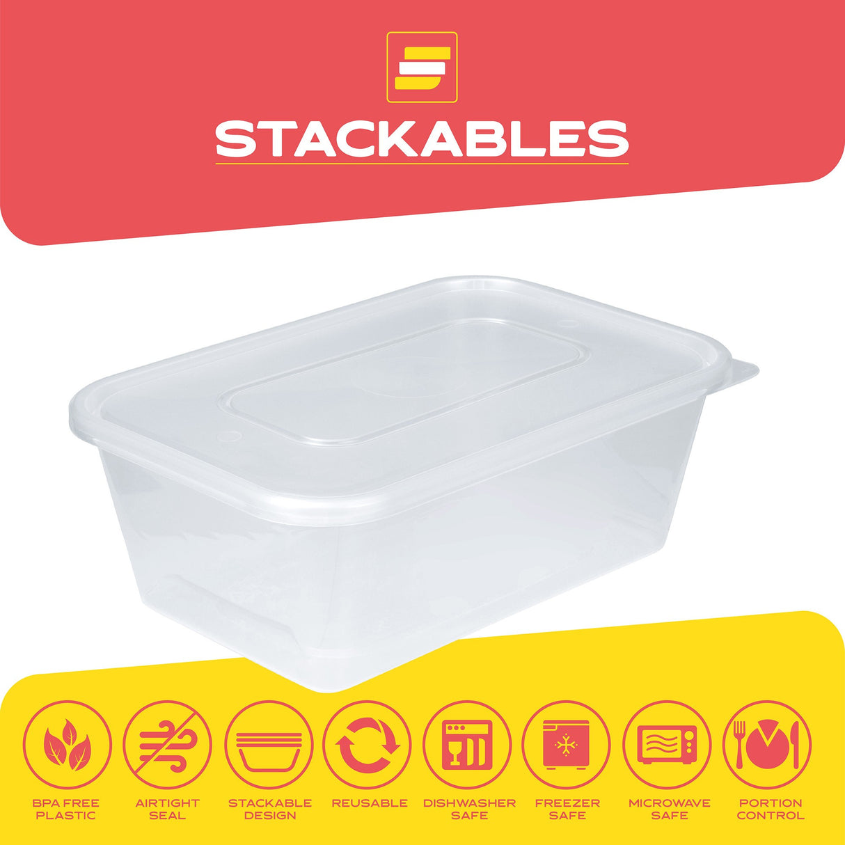 25 Pack 750ml Rectangular Clear Plastic Containers with Lids - Decodine