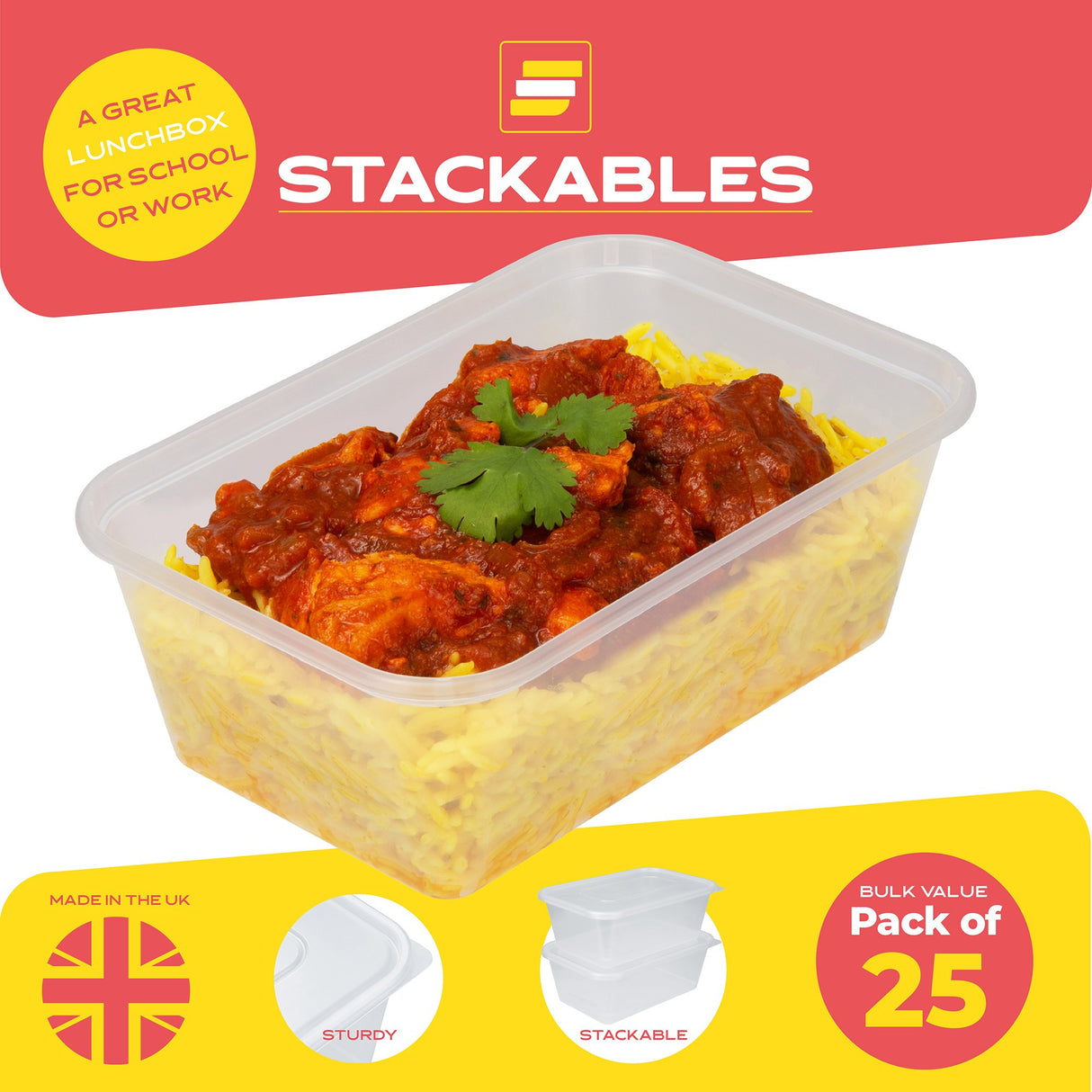 25 Pack 750ml Rectangular Clear Plastic Containers with Lids - Decodine
