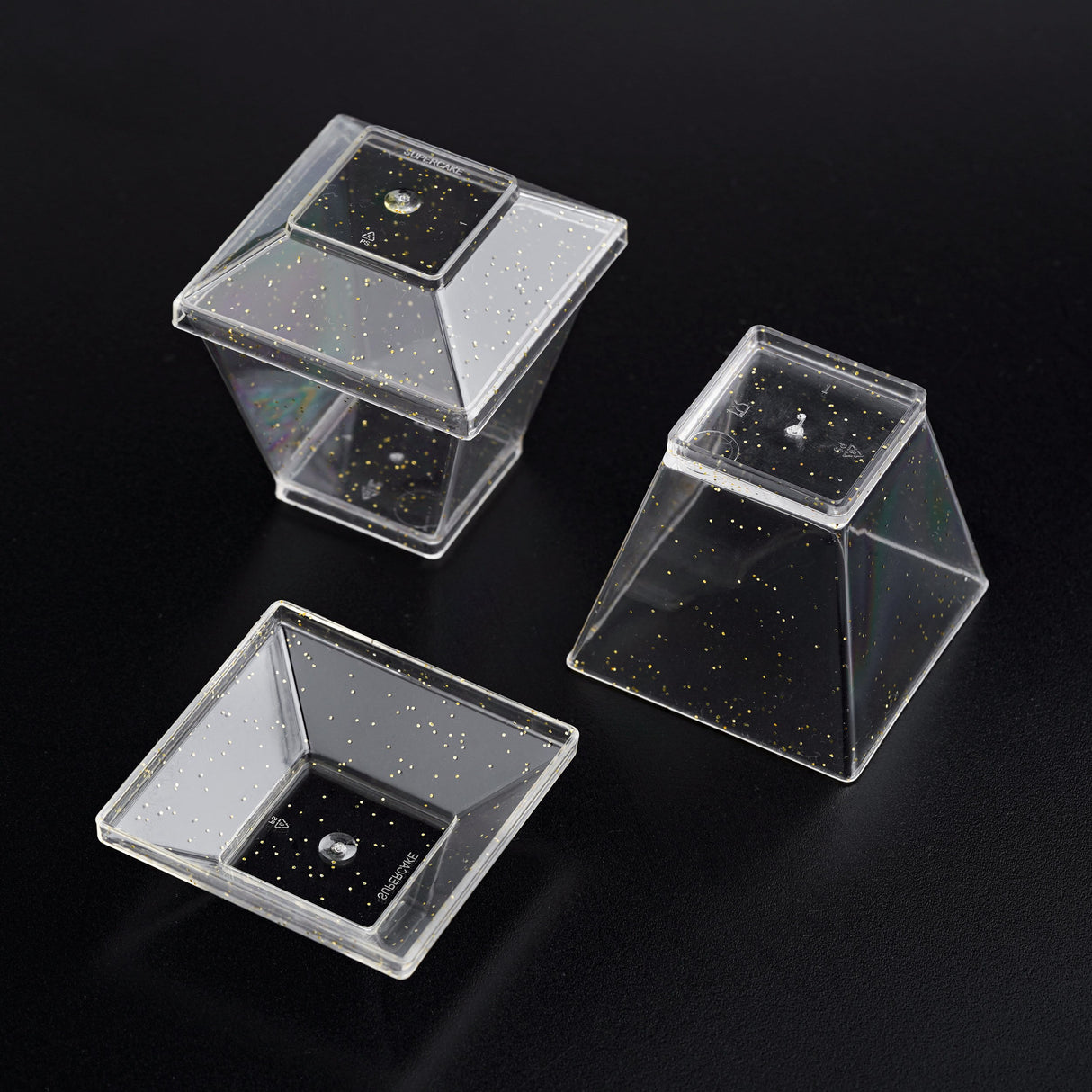 30 Pack 2.3oz Clear Gold Glittered Mini Dessert Bowls/Cups with Lids - Decodine