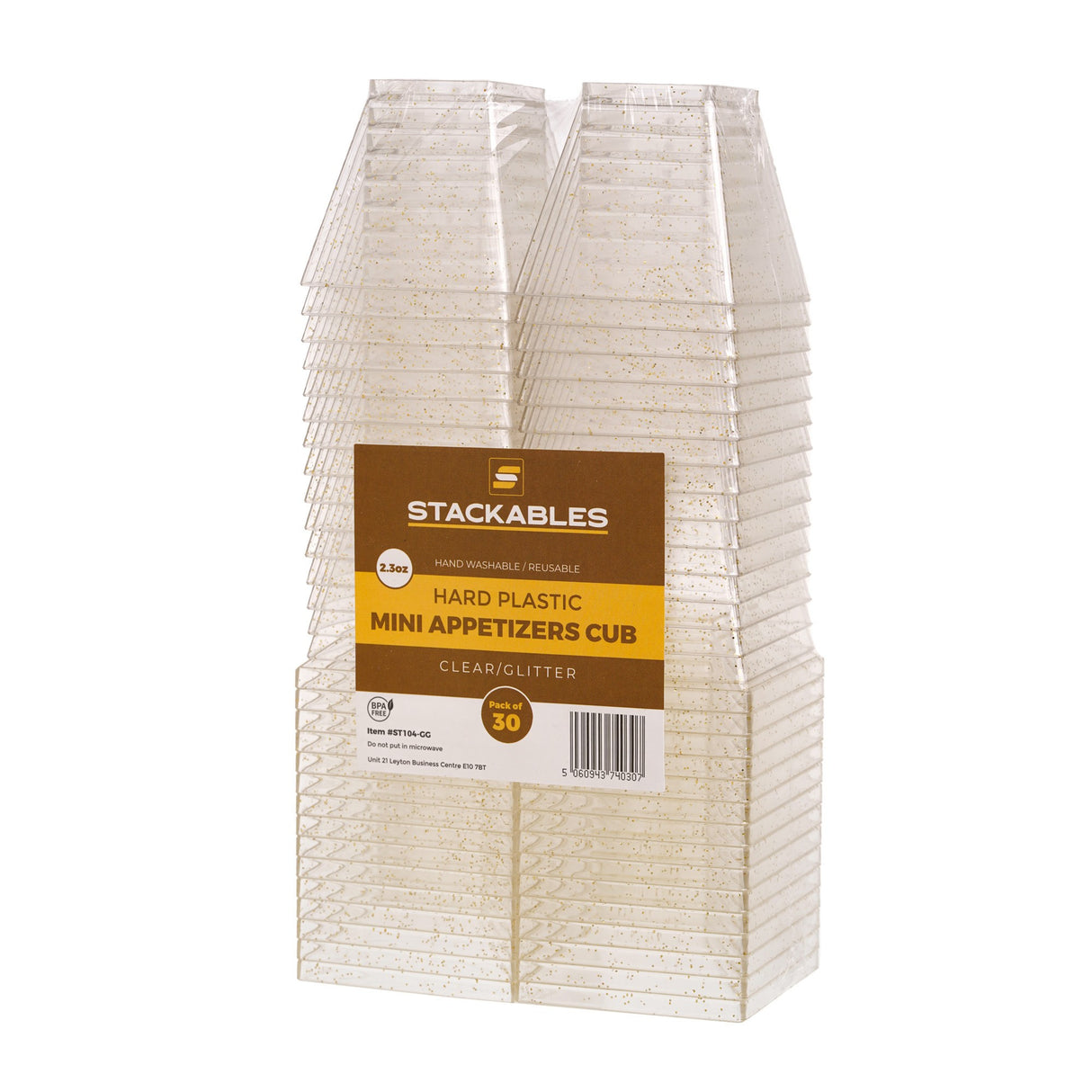 30 Pack 2.3oz Clear Gold Glittered Mini Dessert Bowls/Cups with Lids - Decodine