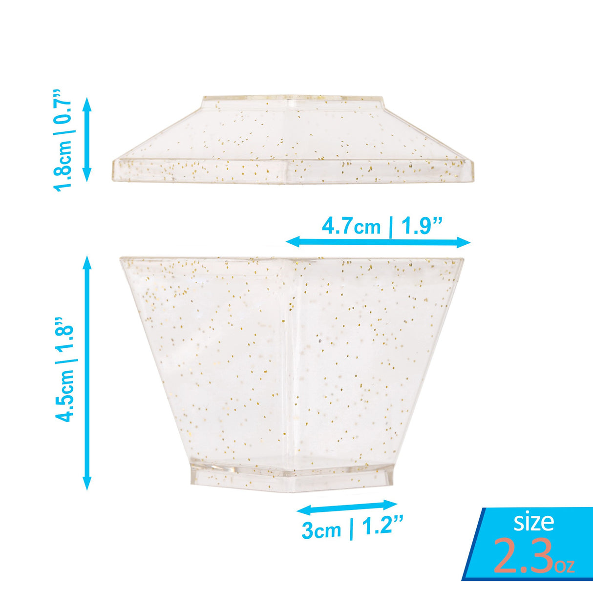 30 Pack 2.3oz Clear Gold Glittered Mini Dessert Bowls/Cups with Lids - Decodine