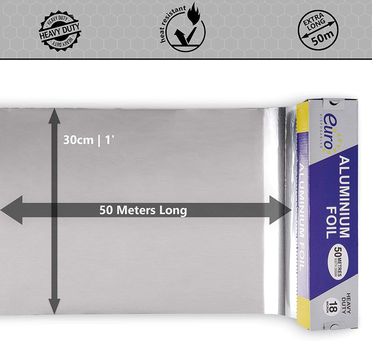 30cm Aluminium Foil Food Wrap Roll - 50 Meter Roll - Decodine