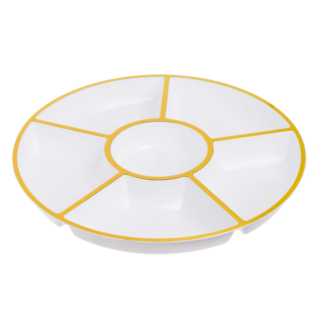 4 Pack 12" Compartment Sectional Serving Tray Platters White with Gold - Decodine