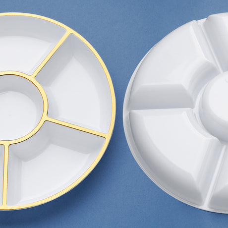 4 Pack 12" Compartment Sectional Serving Tray Platters White with Gold - Decodine