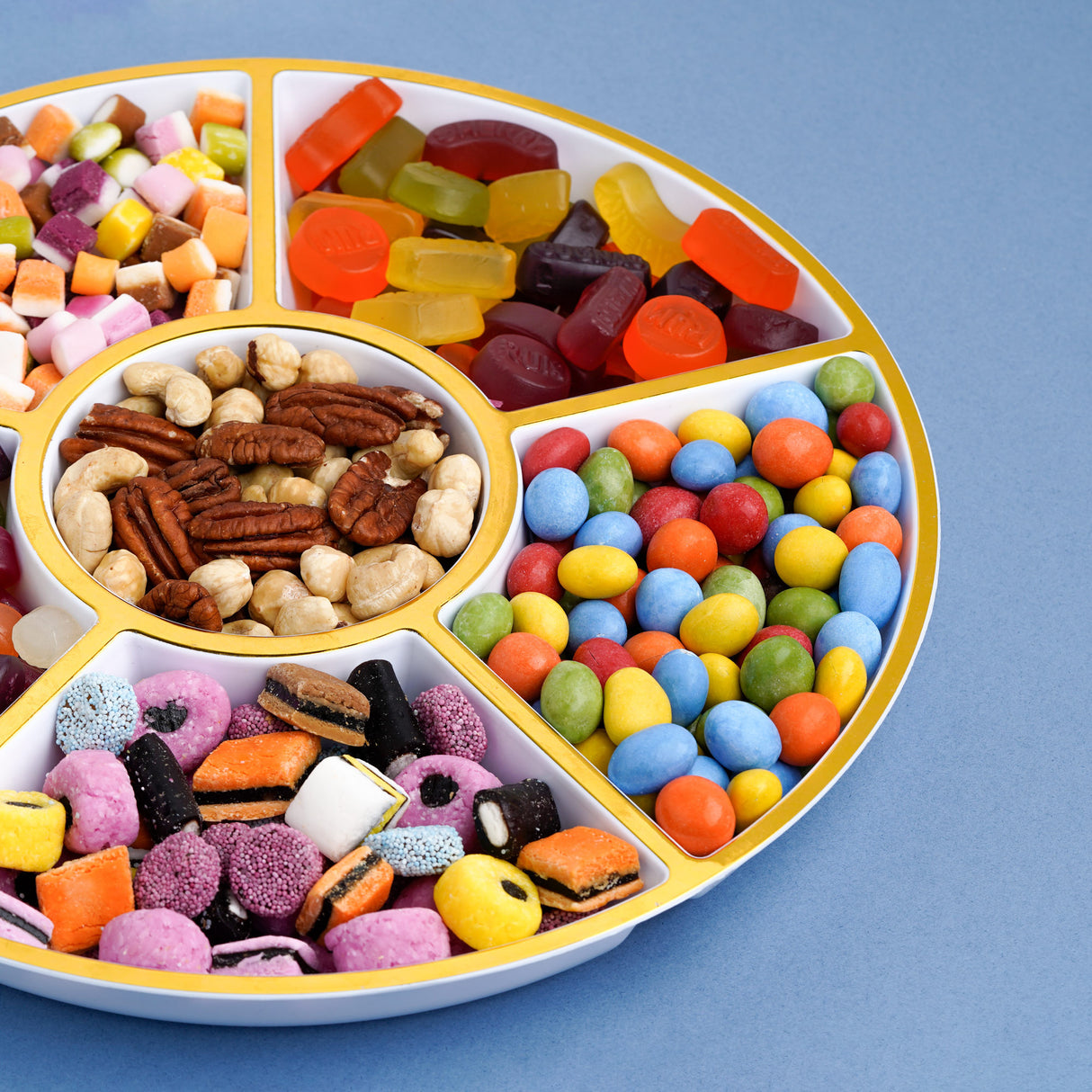 4 Pack 12" Compartment Sectional Serving Tray Platters White with Gold - Decodine