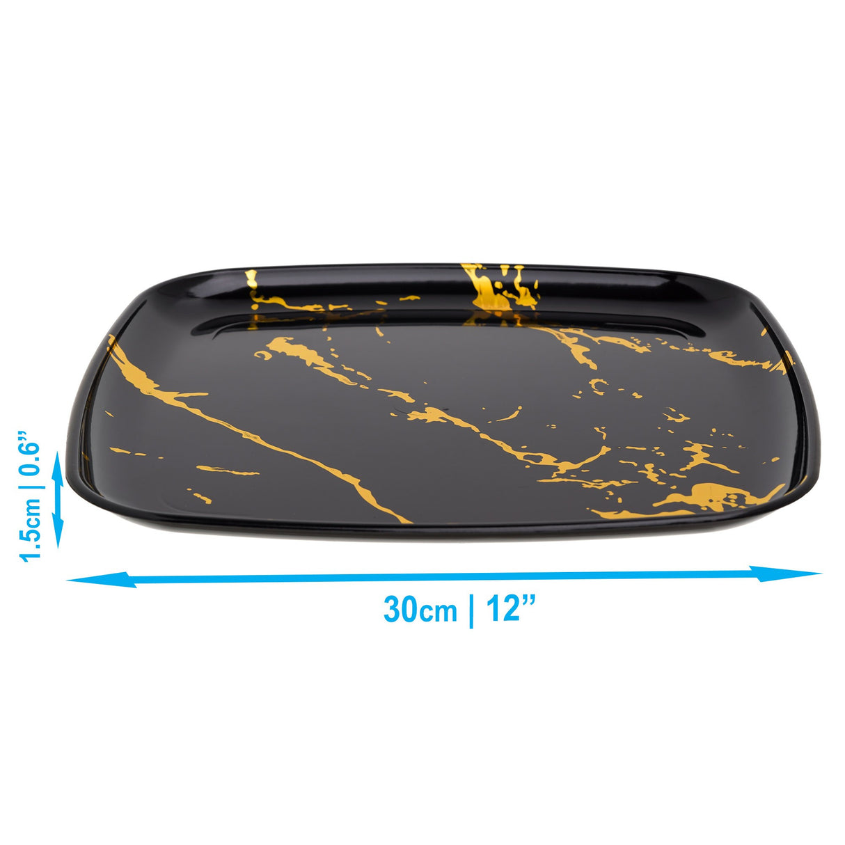4 Pack 12" Square Marble-look Black & Gold Plastic Serving Platter Tray - Decodine