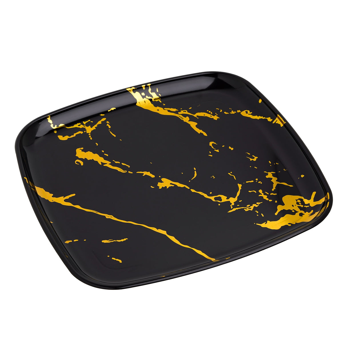 4 Pack 12" Square Marble-look Black & Gold Plastic Serving Platter Tray - Decodine
