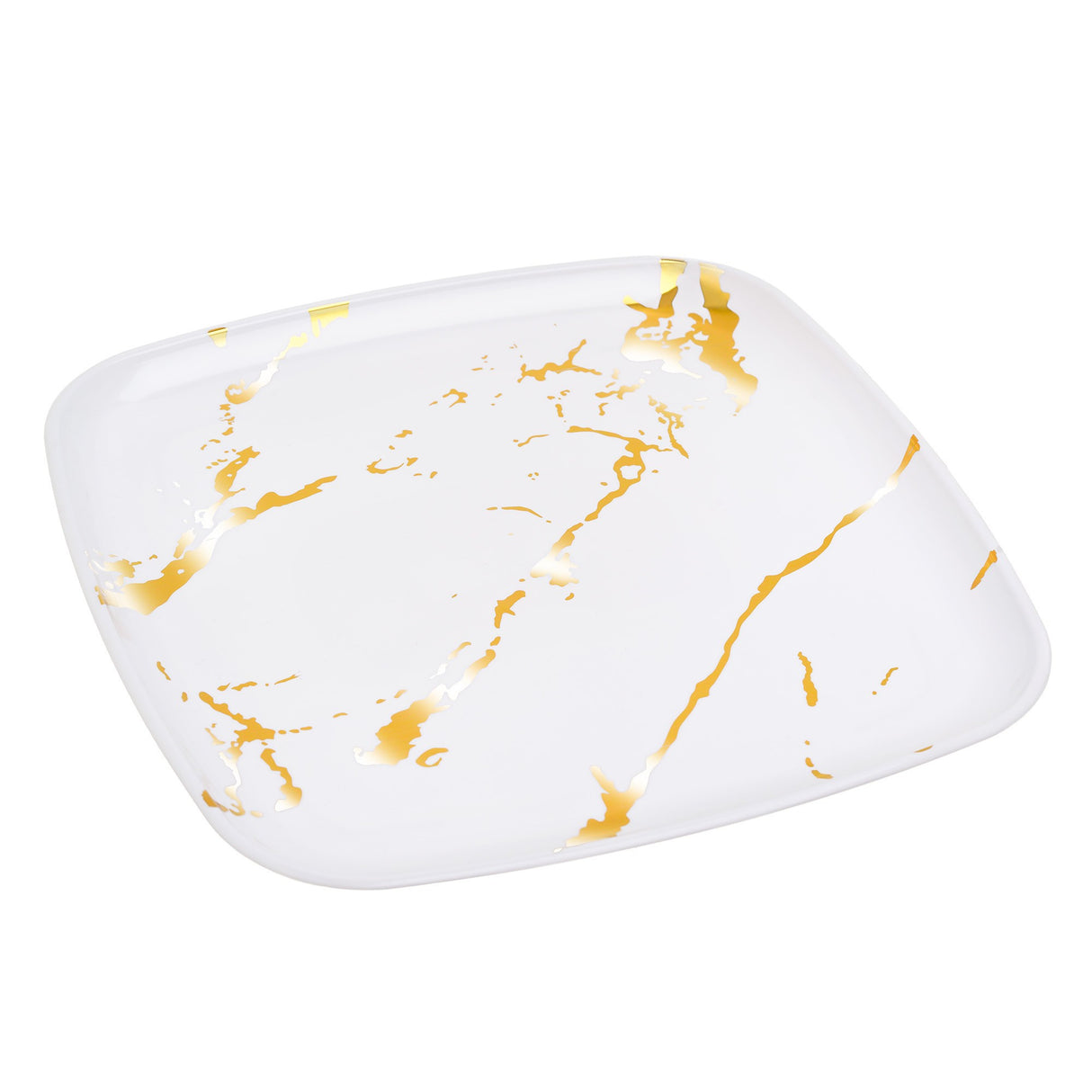 4 Pack 12" Square Marble-Look White & Gold Plastic Serving Platter Tray - Decodine