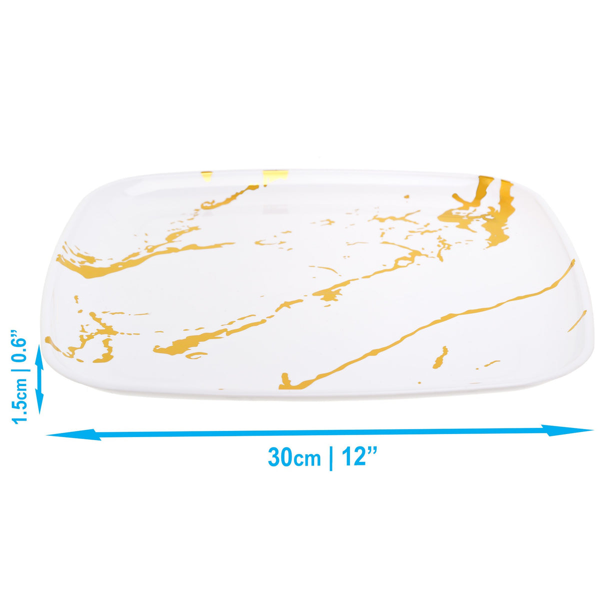4 Pack 12" Square Marble-Look White & Gold Plastic Serving Platter Tray - Decodine