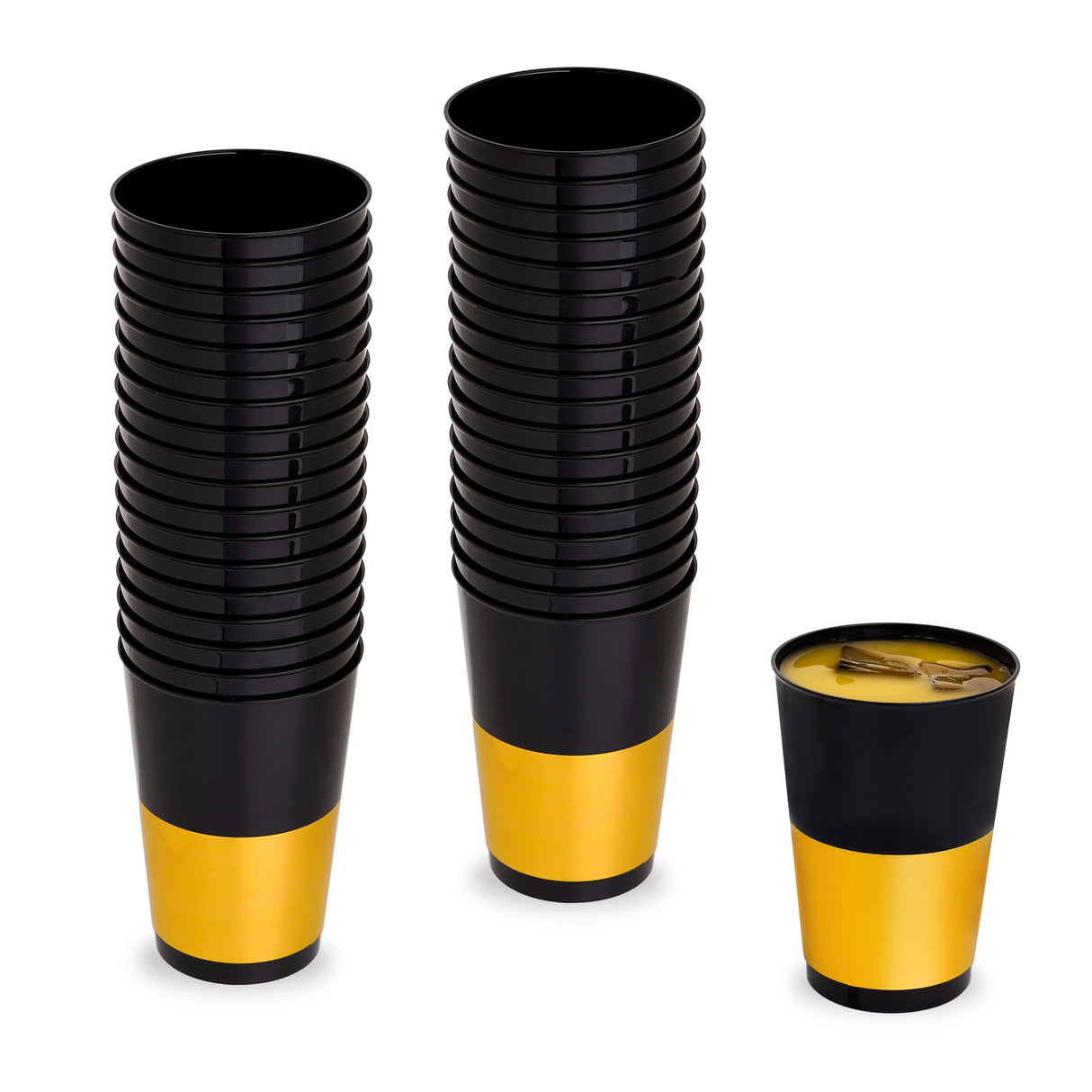 40 Pack 12oz Black & Gold Plastic Cup/Tumblers/Glasses - Decodine
