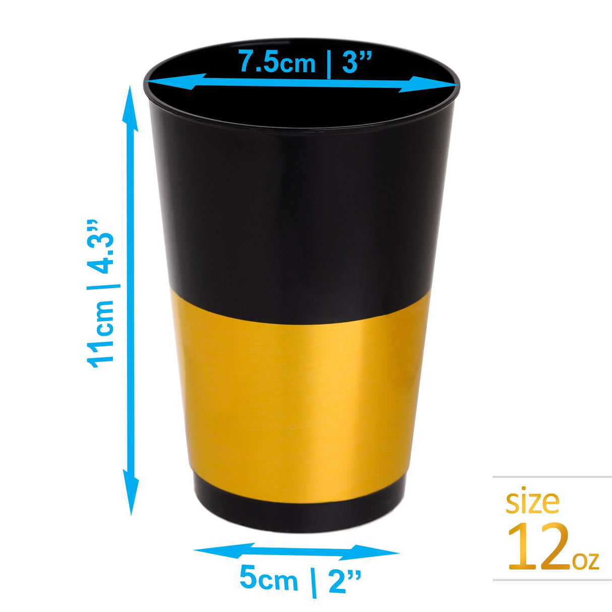 40 Pack 12oz Black & Gold Plastic Cup/Tumblers/Glasses - Decodine