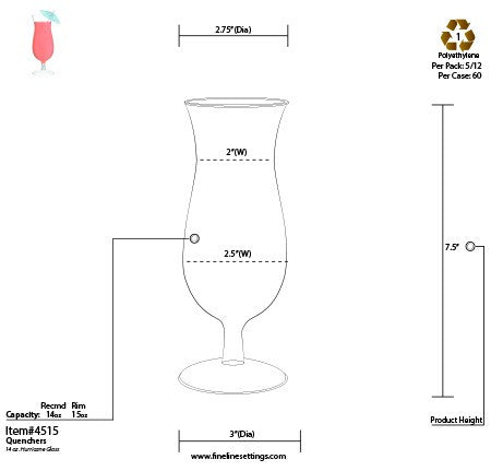 5 Pack 14oz Hurricane Pina Colada Plastic Glasses - Decodine