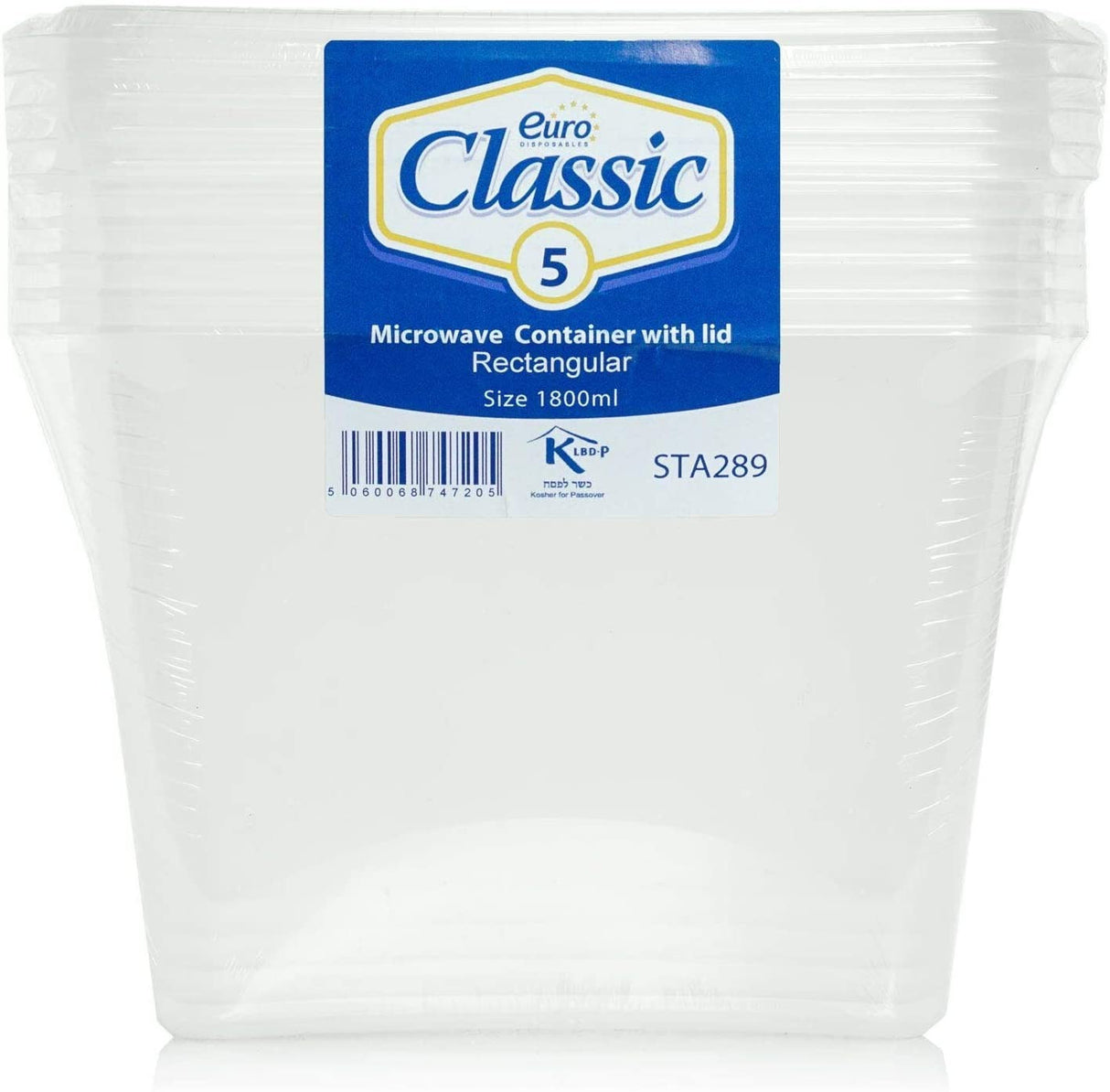 5 Pack 1800ml Rectangular Plastic Containers with Lids - Decodine