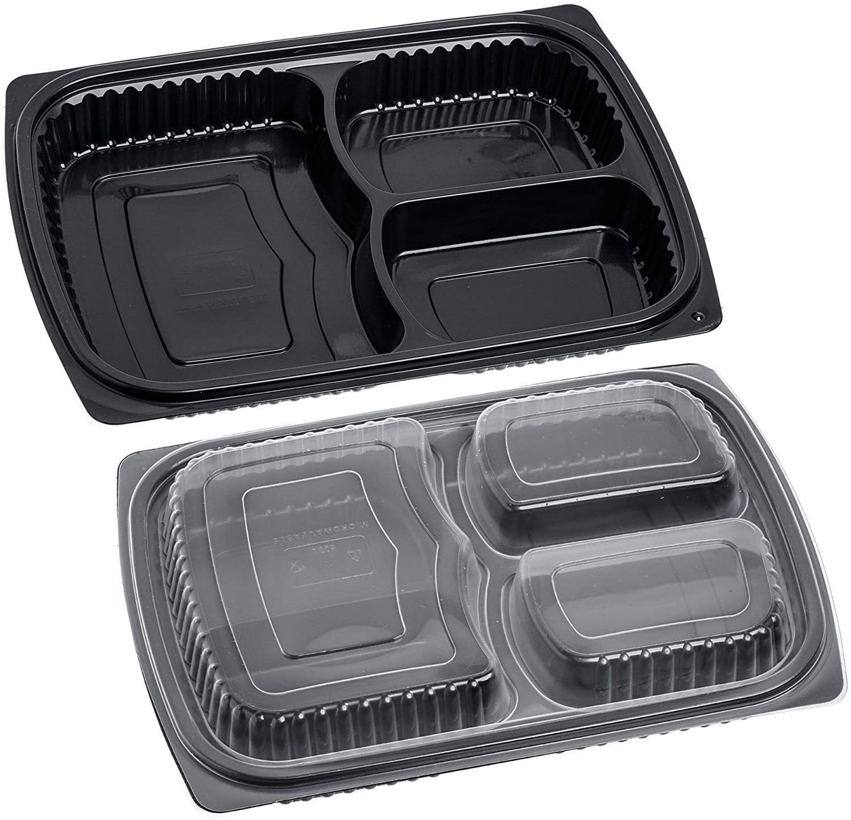 5 Pack Rectangular 3 Section Plastic Containers with Lids - Decodine