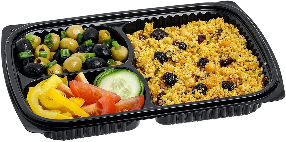 5 Pack Rectangular 3 Section Plastic Containers with Lids - Decodine