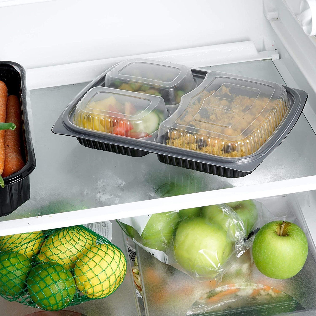 5 Pack Rectangular 3 Section Plastic Containers with Lids - Decodine