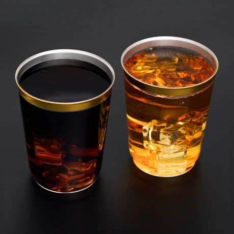 50 Pack 10oz Clear Plastic Party Cups with Gold Rim - Decodine