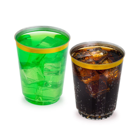 50 Pack 10oz Clear Plastic Party Cups with Gold Rim - Decodine