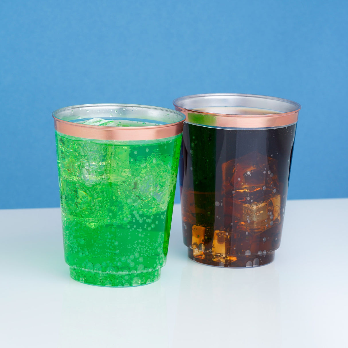 50 Pack 10oz Clear Plastic Party Cups with Rose Gold Rim - Decodine