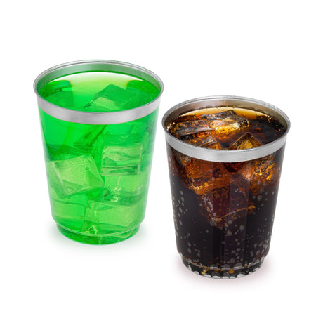 50 Pack 10oz Clear Plastic Party Cups with Silver Rim - Decodine