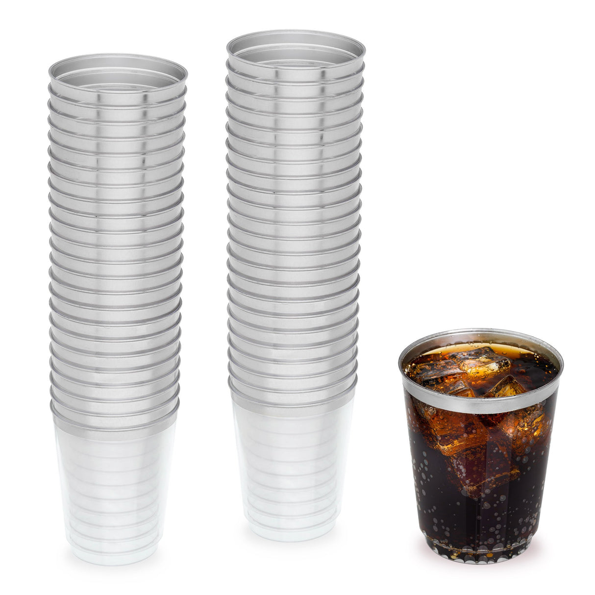 50 Pack 10oz Clear Plastic Party Cups with Silver Rim - Decodine