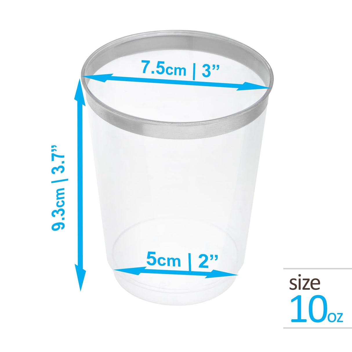 50 Pack 10oz Clear Plastic Party Cups with Silver Rim - Decodine