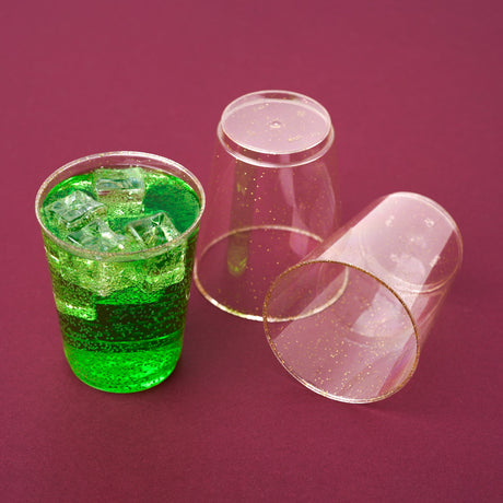 50 Pack 10oz Gold Glittered Plastic Party Cups - Decodine