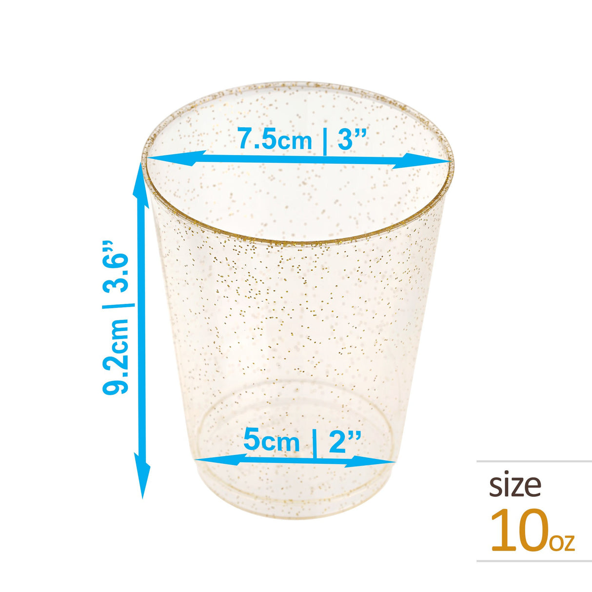50 Pack 10oz Gold Glittered Plastic Party Cups - Decodine