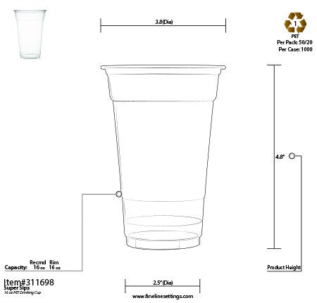 50 Pack 16 oz. PETE Plastic Smoothie Cups (98mm Rim) - Decodine