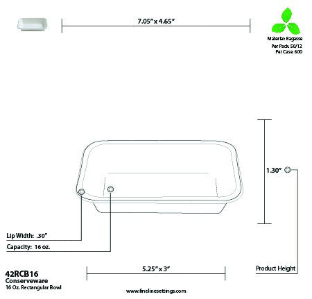 50 Pack 16oz Rectangular Bagasse Serving Bowls - Decodine