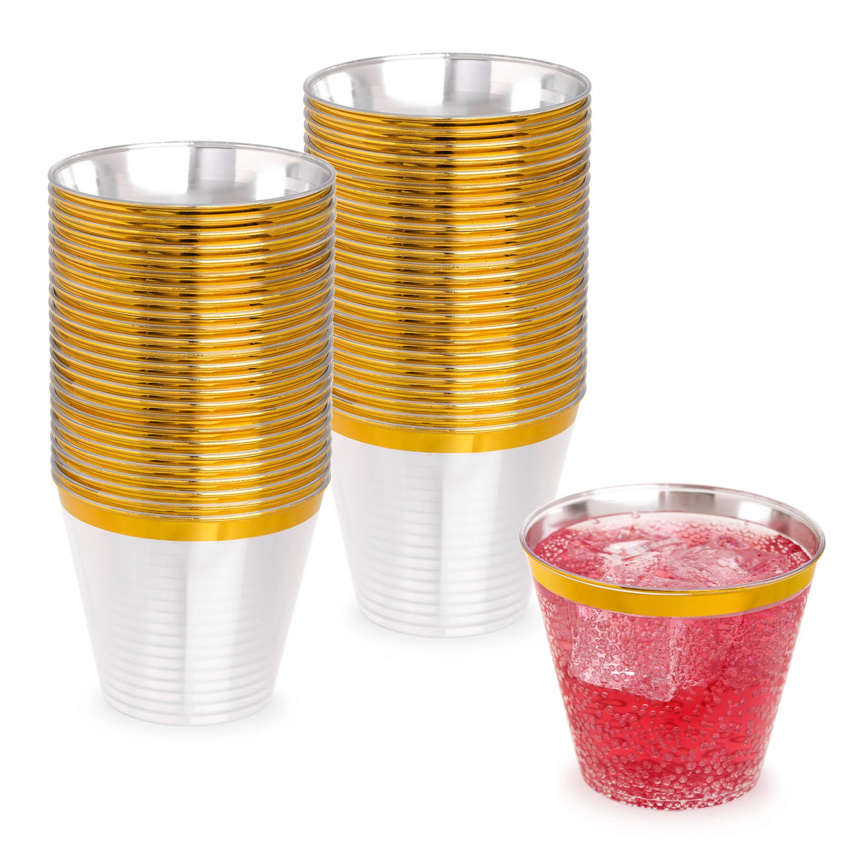 50 Pack 5oz Clear Plastic Party Dessert Cups with Gold Rim - Decodine