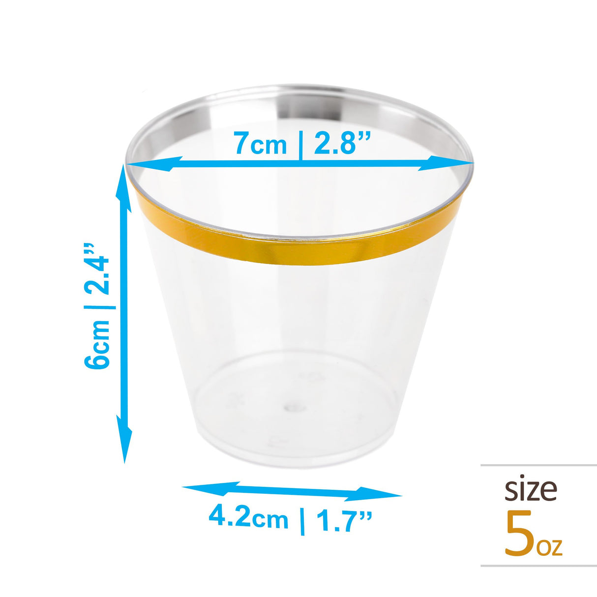 50 Pack 5oz Clear Plastic Party Dessert Cups with Gold Rim - Decodine