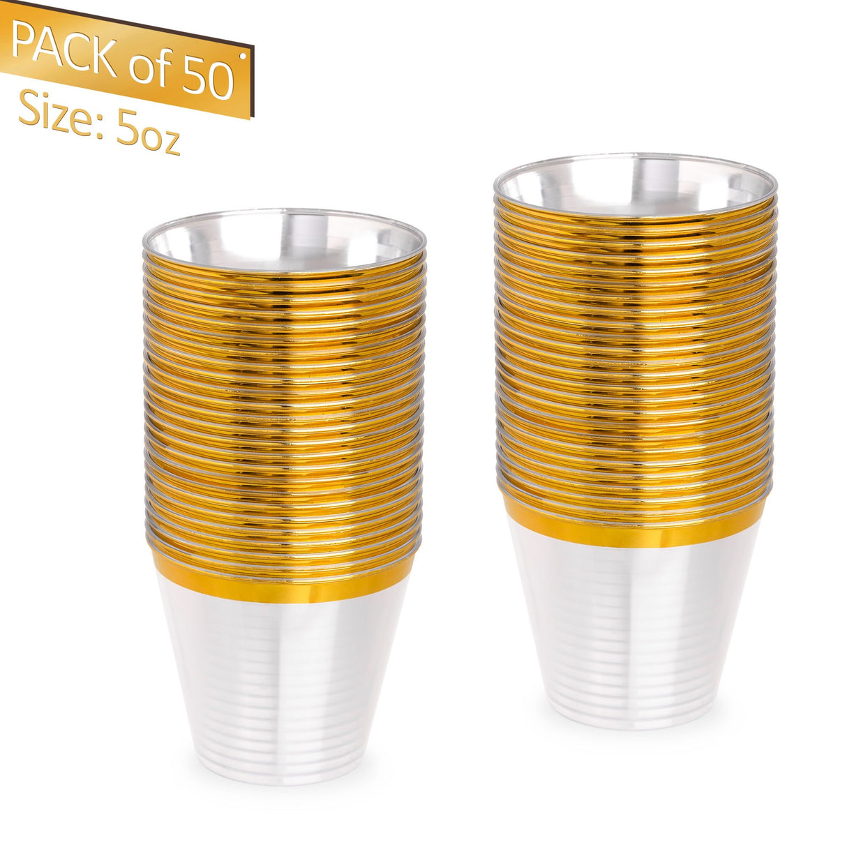 50 Pack 5oz Clear Plastic Party Dessert Cups with Gold Rim - Decodine