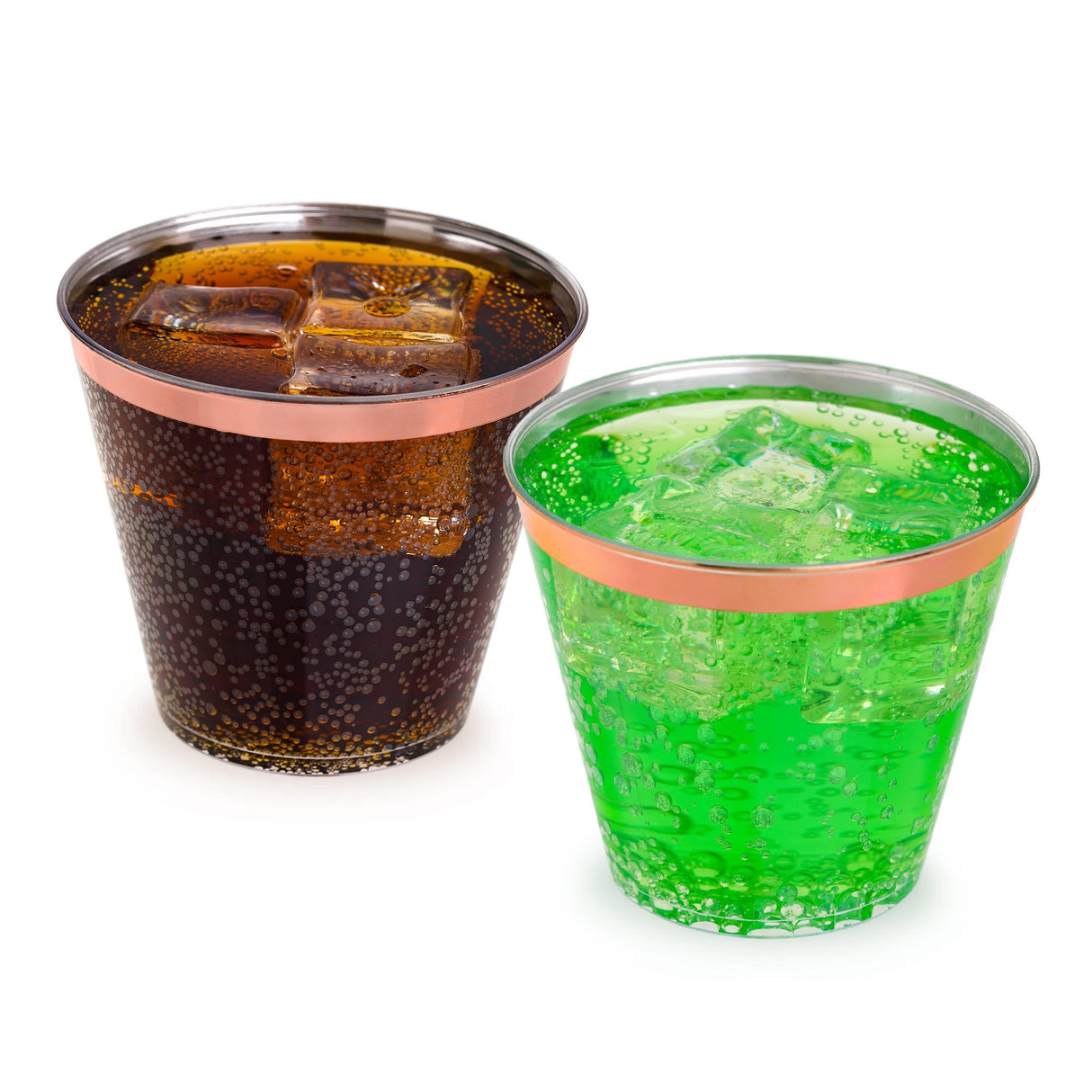 50 Pack 5oz Clear Plastic Party Dessert Cups with Rose Gold Rim - Decodine