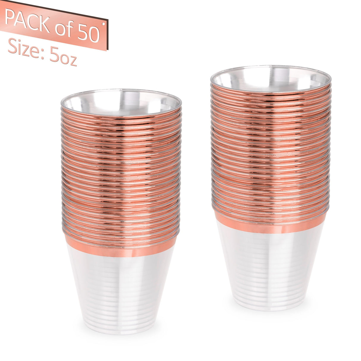 50 Pack 5oz Clear Plastic Party Dessert Cups with Rose Gold Rim - Decodine