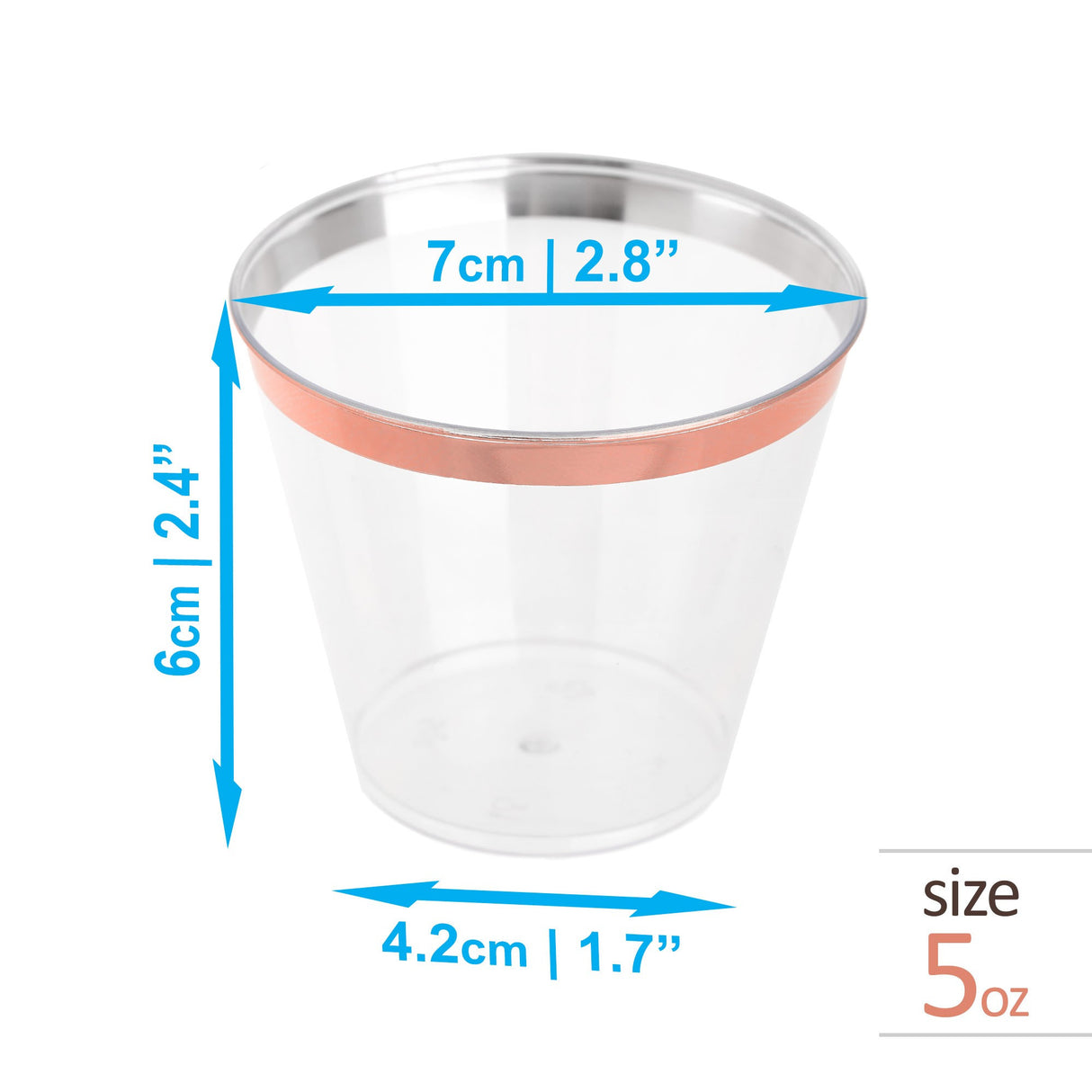 50 Pack 5oz Clear Plastic Party Dessert Cups with Rose Gold Rim - Decodine