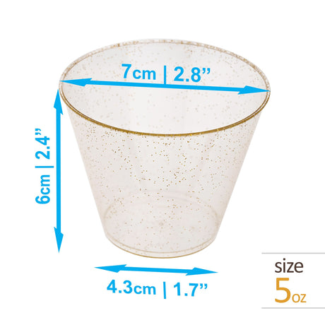 50 Pack 5oz Gold Glittered Plastic Party Dessert Cups - Decodine