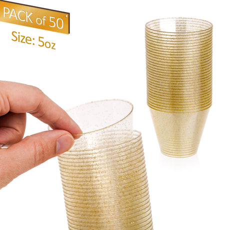 50 Pack 5oz Gold Glittered Plastic Party Dessert Cups - Decodine