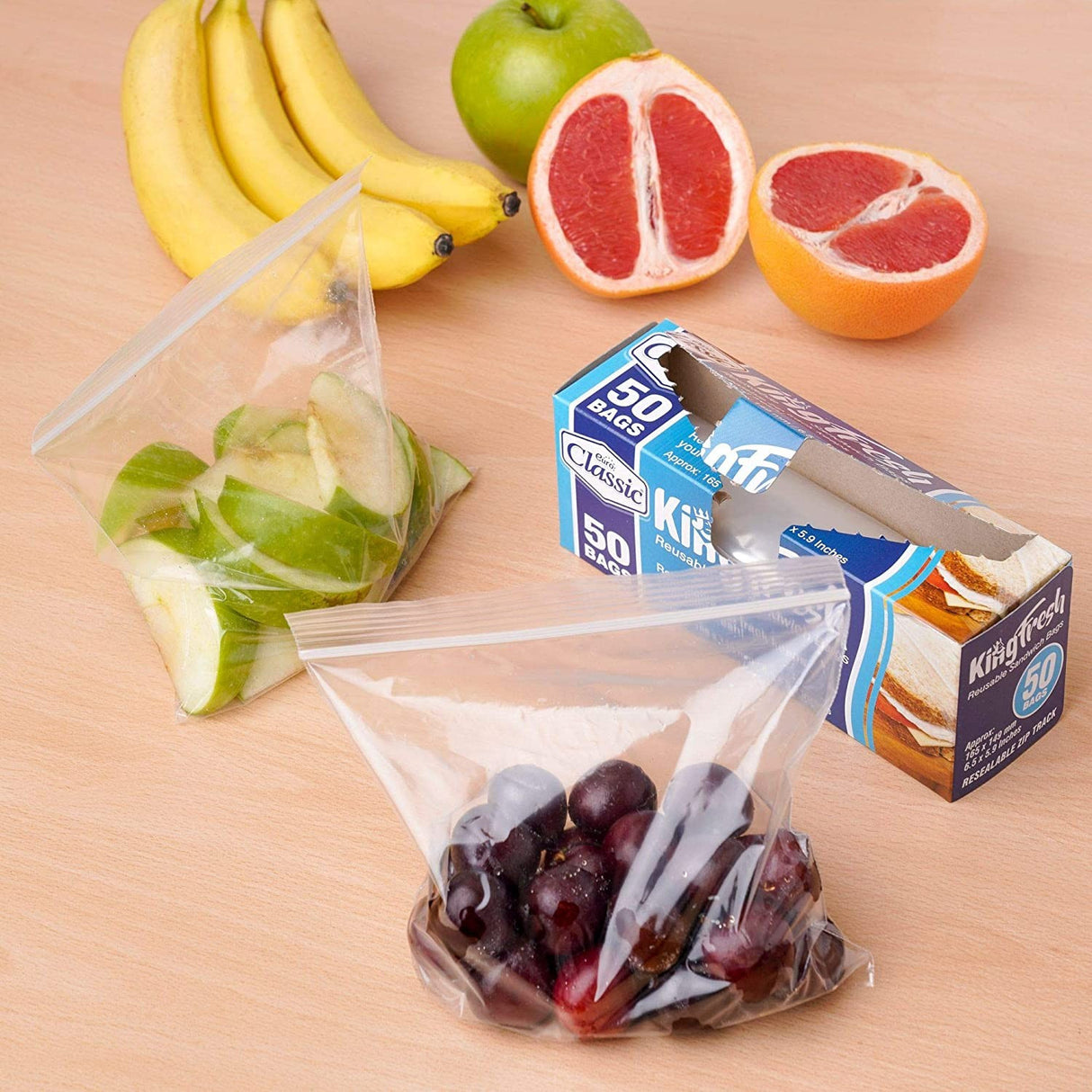 50 Pack 6.5" x 5.9" Plastic Zip Grip 'n Seal Food Storage Sandwich Bags - Decodine